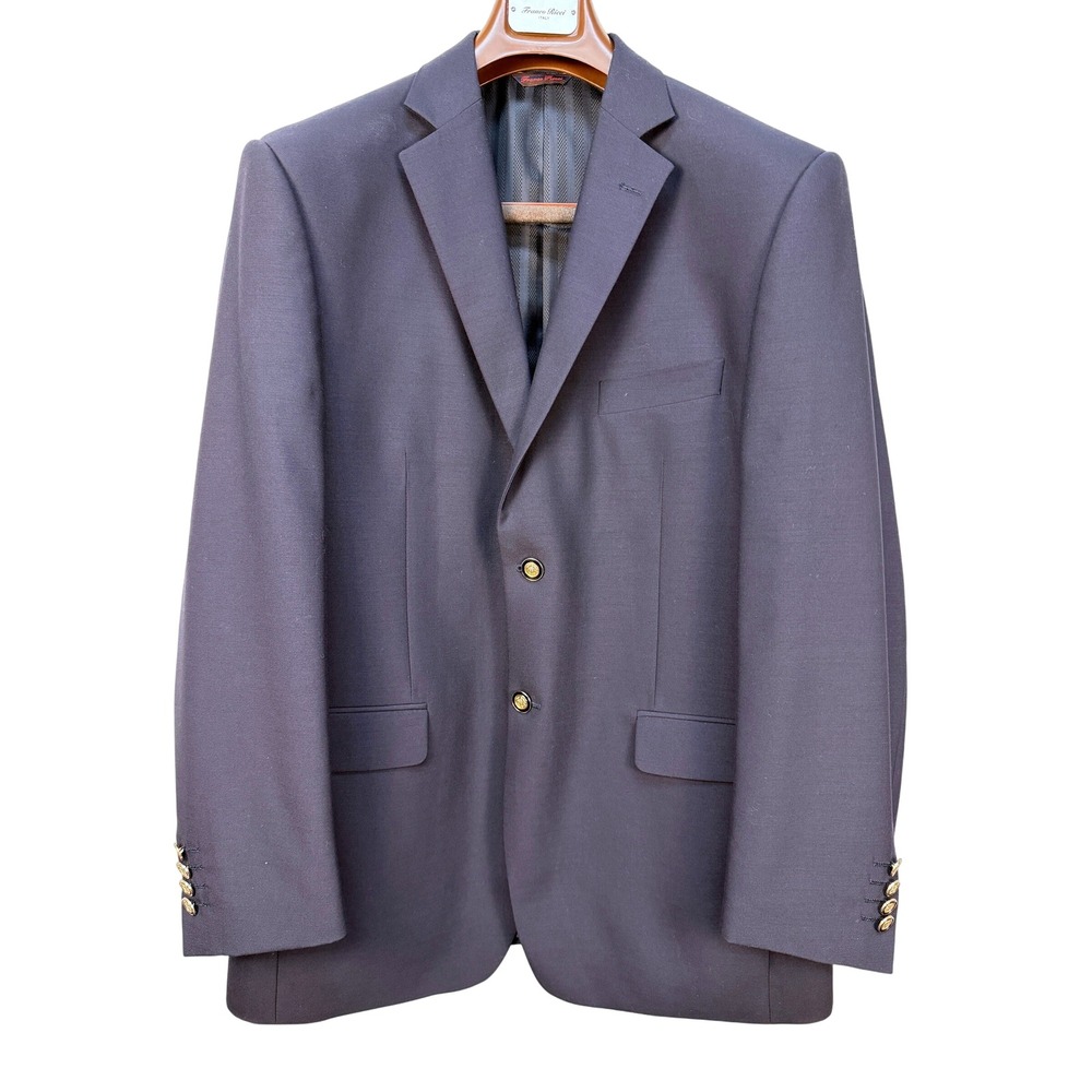 Franco Ricci Italy Mens Navy Blue Blazer Gold Crest Buttons Sport Coat Blazer